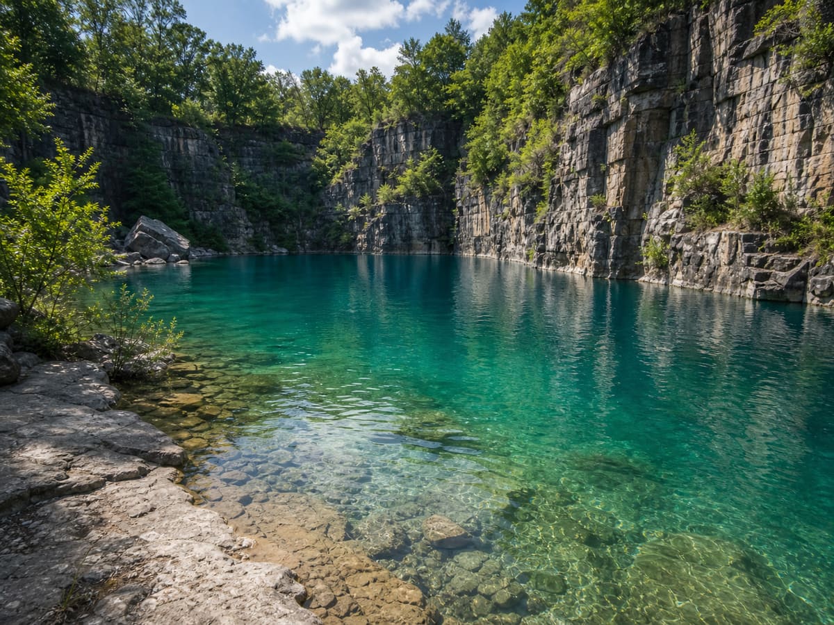 Editorial image of hike-to-swim gear staged near a forest trail