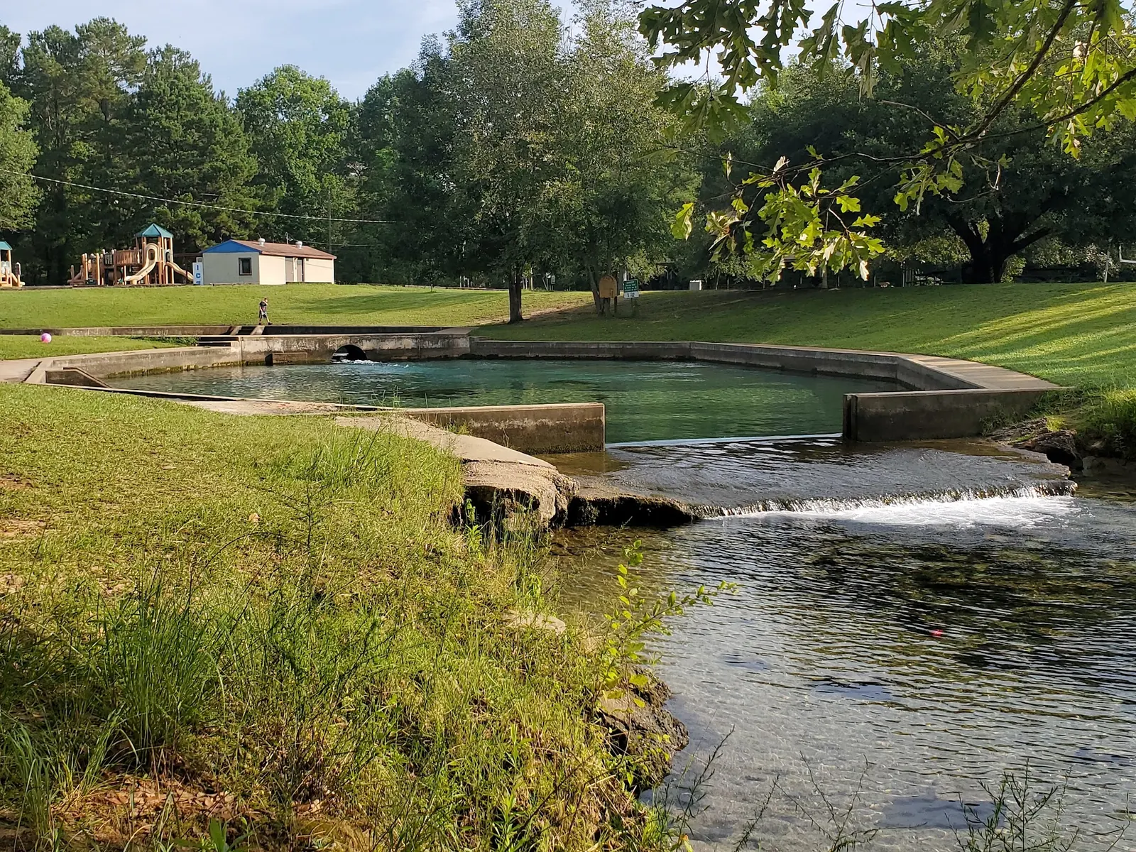 Octagonal spring-fed swimming pool and spillway at Blue Springs State Park in Alabama