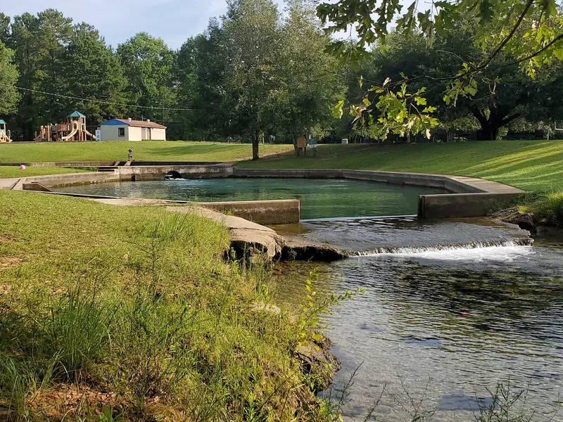 Octagonal spring-fed swimming pool and spillway at Blue Springs State Park in Alabama