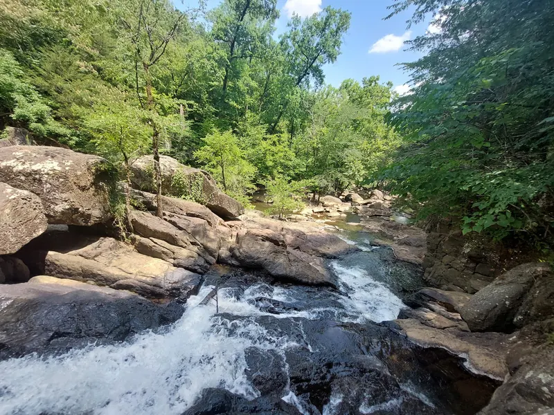 Wooded rocky creek and flowing water in the Chewacla State Park photo set, separate from lake-beach swimming