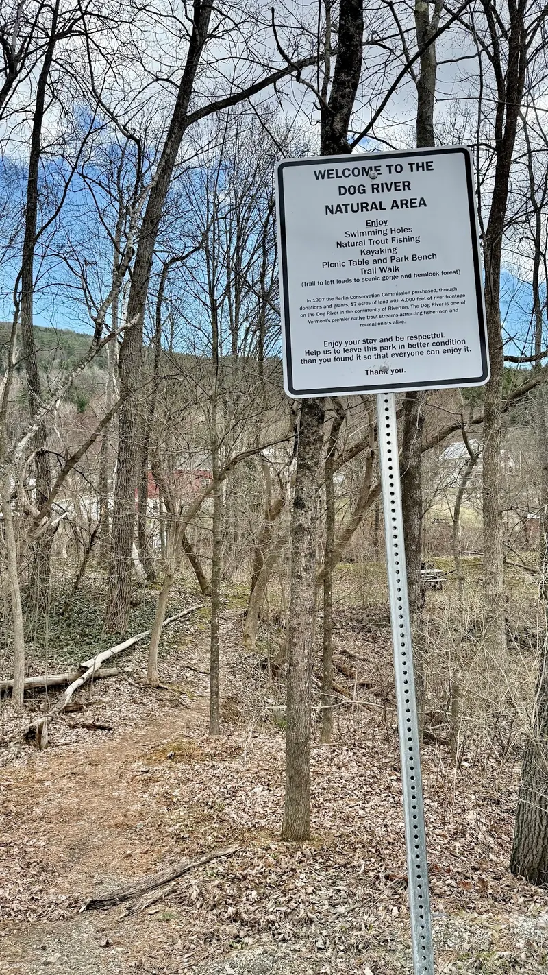 Welcome sign identifying Dog River Natural Area and its recreation activities