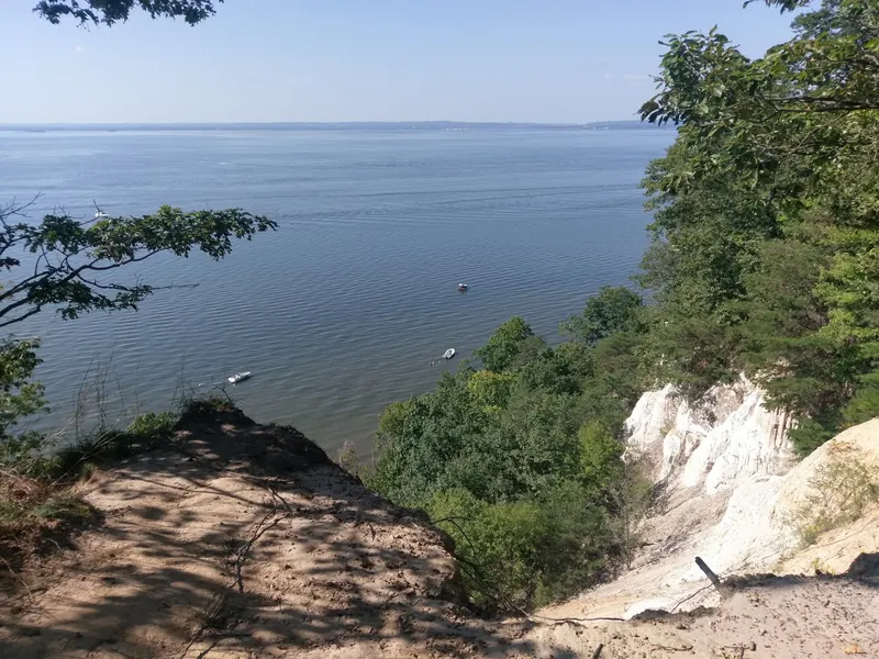 Historical white-clay bluff and bay view in the Elk Neck State Park collection; scenery, not North East Beach access or a safe cliff-edge route
