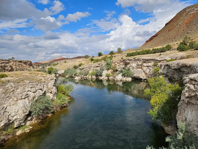 Bighorn River and layered banks at Hot Springs State Park; park scenery, not the State Bath House soaking pool
