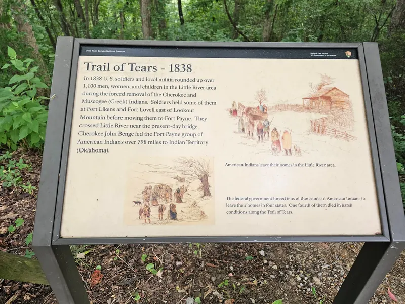 NPS Trail of Tears 1838 interpretive panel at Little River Canyon National Preserve