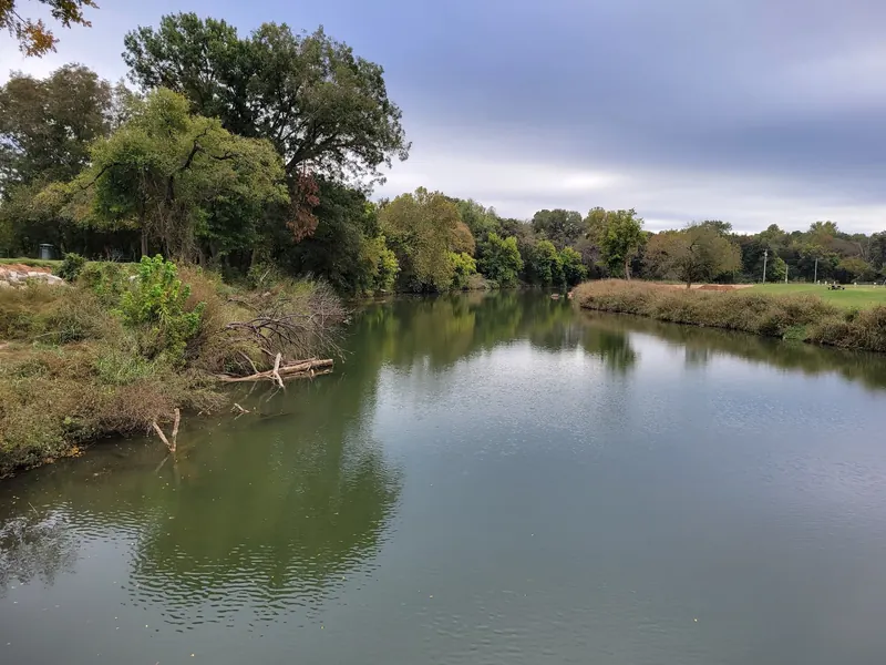 Wooded Pennington Creek banks beside grassy parkland