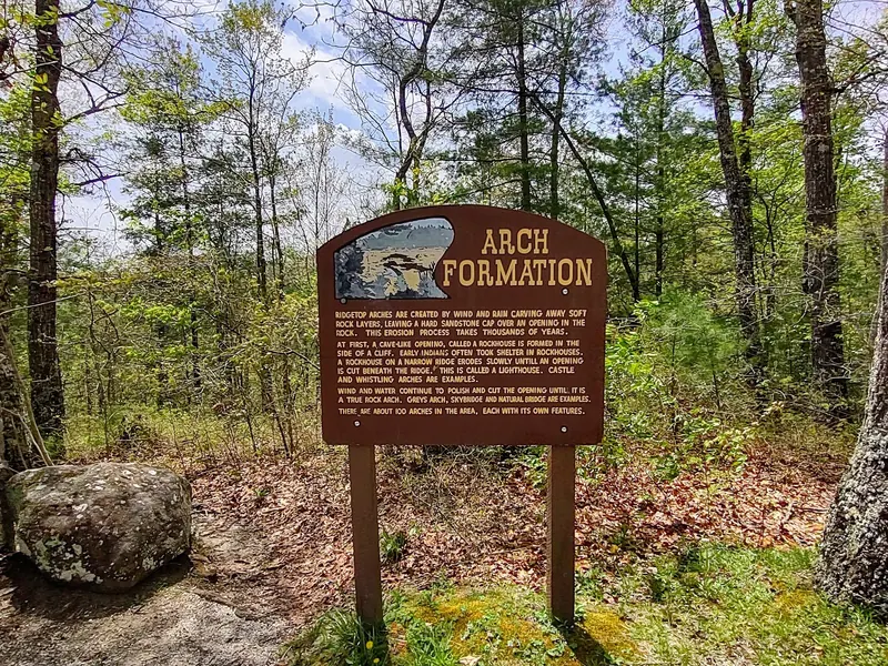 Arch Formation interpretive sign among trees in the Red River Gorge area photo collection