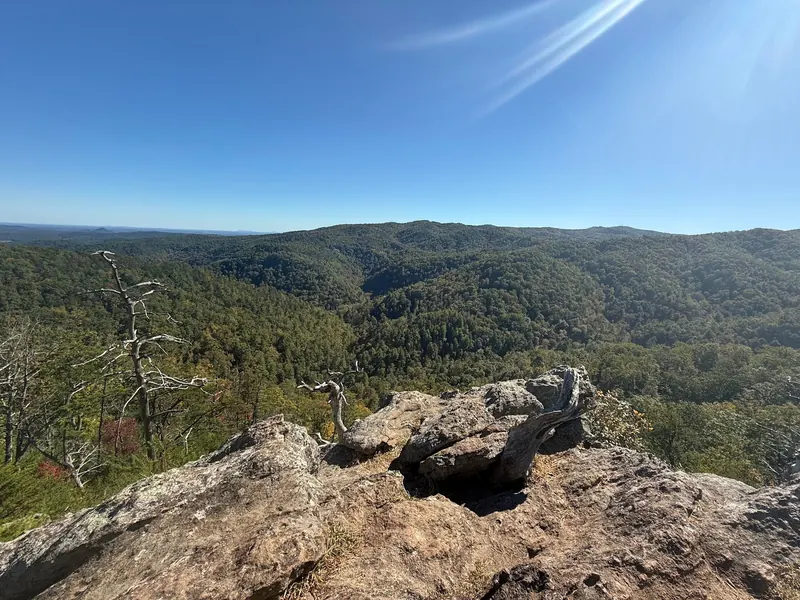 Historical forested mountain panorama from a rocky viewpoint in the South Mountains State Park collection