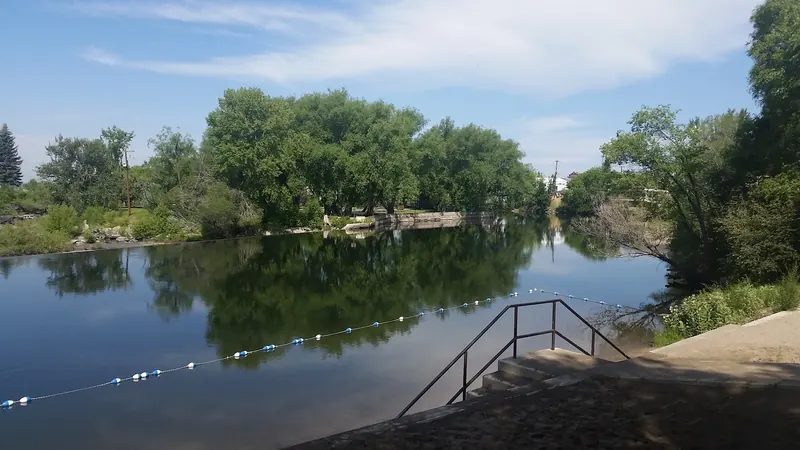 Shoreline steps and rail beside the river at St. Anthony Sand Bar