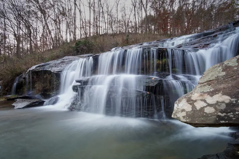 Todd Creek Falls spilling over stepped rock ledges near Clemson